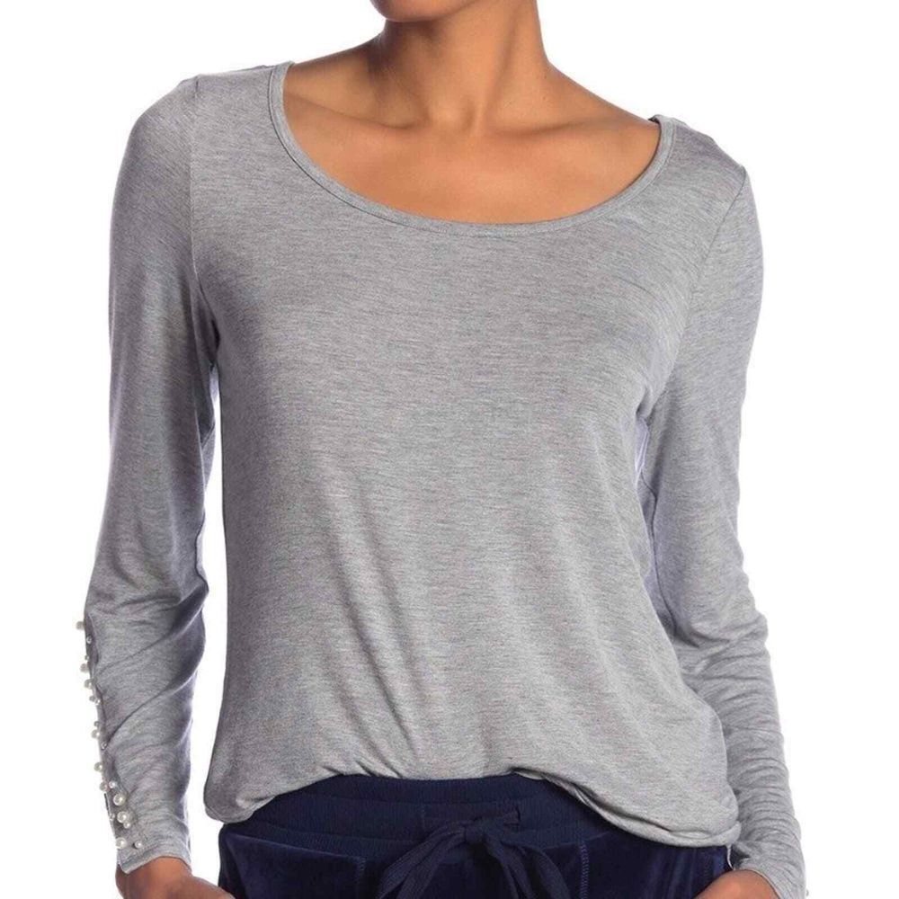 Laundry by Shelli Segal Shirt Top Gray Embellished ‎ Large Pullover Classic NWT